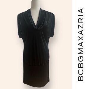 NWT‎ BCBGMaxAzria Cowl Draped Black Dress, Size S, MSRP $128